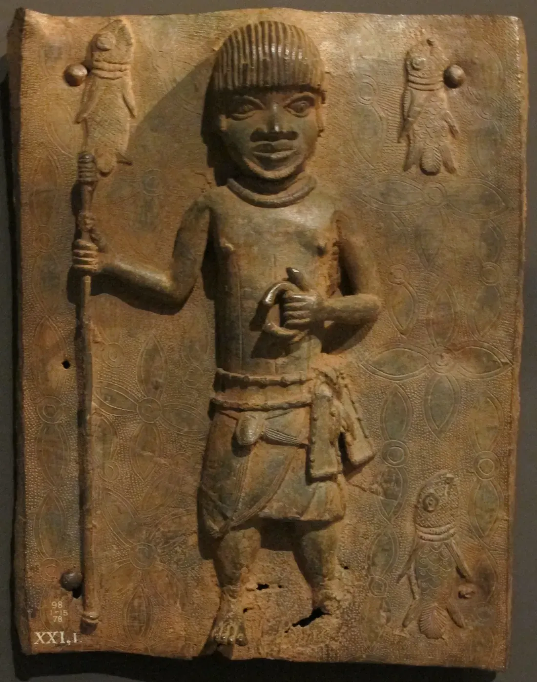 Metal relief plaque from the historical Kingdom of Benin, in present-day Nigeria.