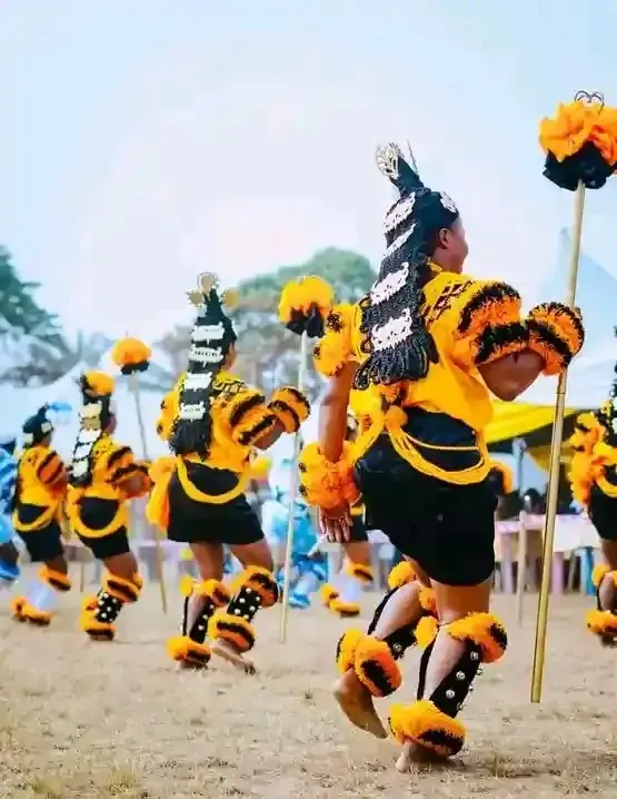 Ibibio cultural dancers in traditional clothing.