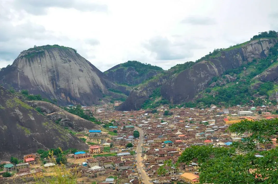 Granite hills rising above the town of Idanre in southwestern Nigeria.