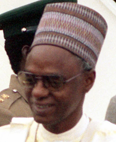 Shehu Shagari arriving for a visit at Andrews Air Force Base, 7 October 1980.